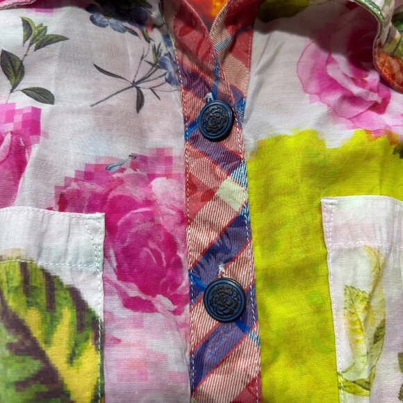 John Mark Womens Medium Floral Button-Up Shirt With Plaid Accents - Picture 4 of 12